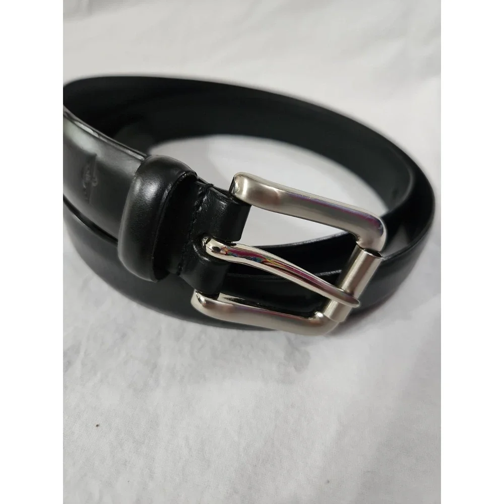 Dockers Mens Black Top Grain Leather Dress Belt Silver Buckle Size 42 66552